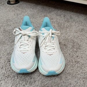 Hoka White and Light Blue Running Shoes